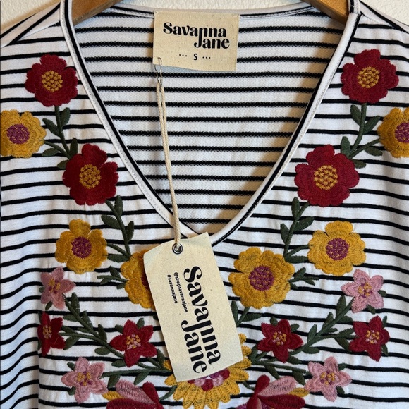 NWT Savanna Jane Marigold Embroidered Striped Top Size Small Boho Western Chic - Picture 4 of 6